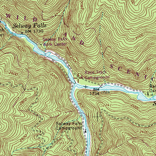 Topographic Map of Race Track Campground, ID