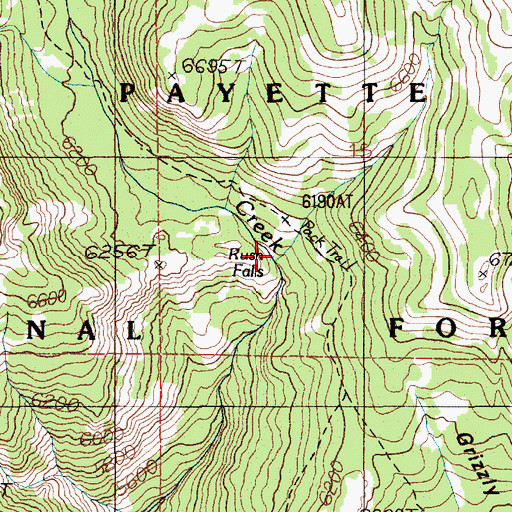 Topographic Map of Rush Falls, ID