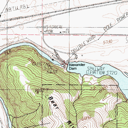 Topographic Map of Alexander Dam, ID