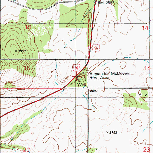 Topographic Map of Alexander McDowell Rest Area, ID