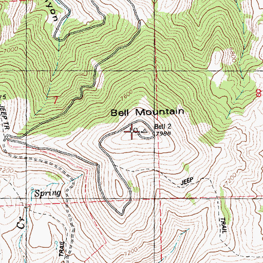 Topographic Map of Bell Mountain, ID