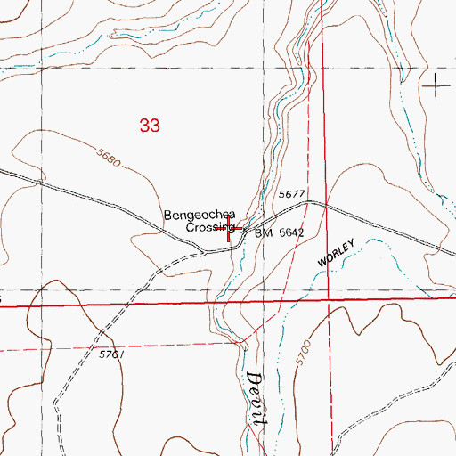 Topographic Map of Bengeochea Crossing, ID