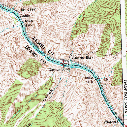 Topographic Map of Cache Bar Campground, ID