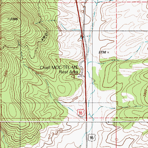 Topographic Map of Chief MOC-TEL-ME Rest Area, ID