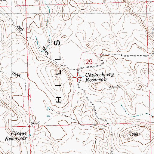Topographic Map of Chokecherry Reservoir, ID