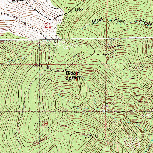 Topographic Map of Bloom Spring, ID