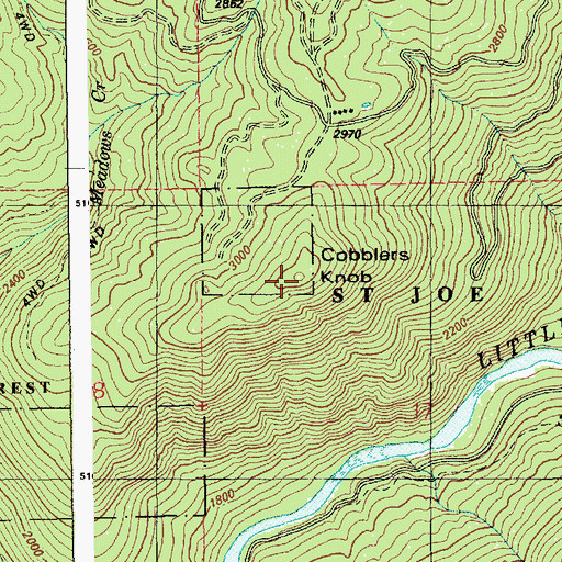 Topographic Map of Cobblers Knob, ID