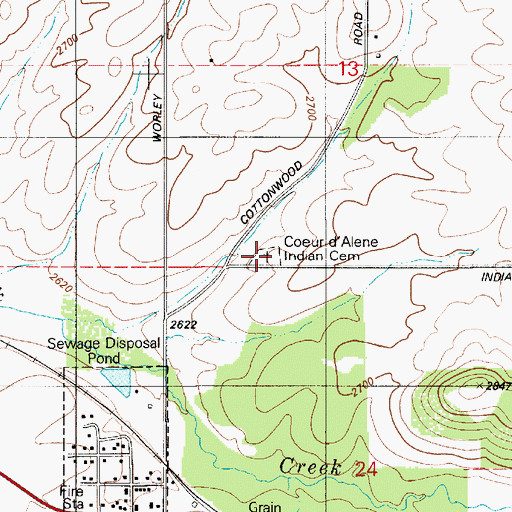 Topographic Map of Coeur d'Alene Indian Cemetery, ID