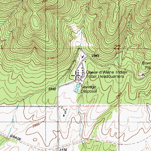 Topographic Map of Coeur d'Alene Indian Tribal Headquarters, ID