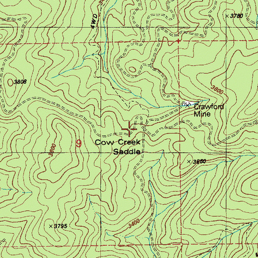 Topographic Map of Cow Creek Saddle, ID