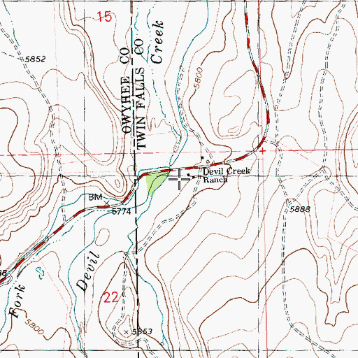 Topographic Map of Devil Creek Ranch, ID