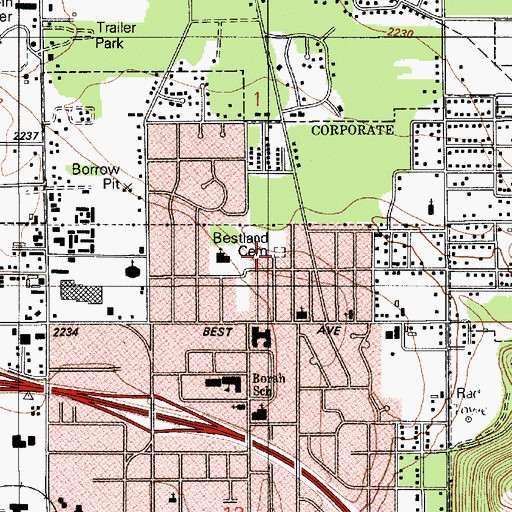 Topographic Map of Bestland Cemetery, ID