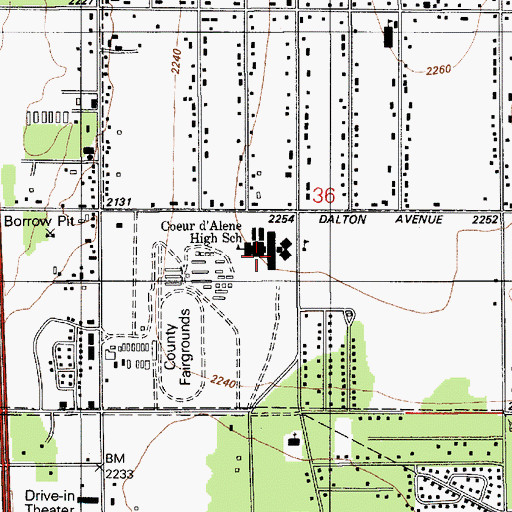 Topographic Map of Coeur d'Alene High School, ID