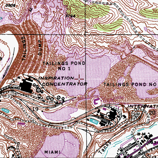 Topographic Map of Inspiration Tailings Dam Number One, AZ
