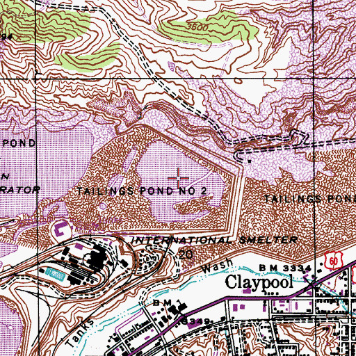 Topographic Map of Inspiration Tailings Dam Number Two, AZ