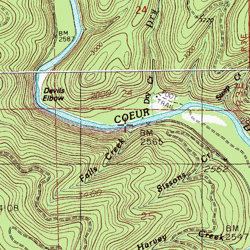 Topographic Map of Falls Creek, ID
