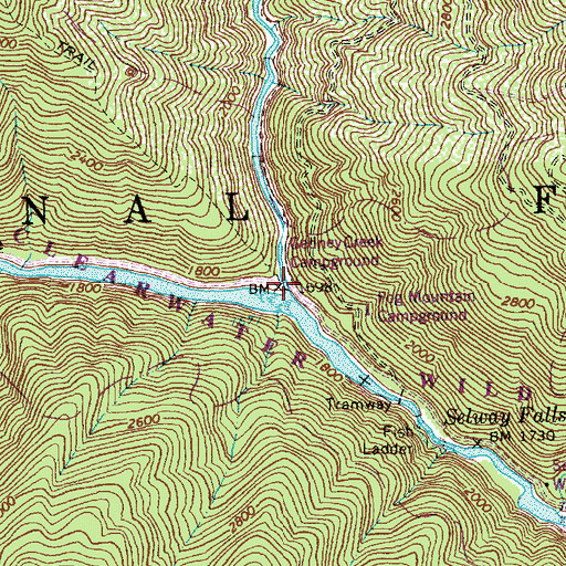 Topographic Map of Gedney Creek Campground, ID