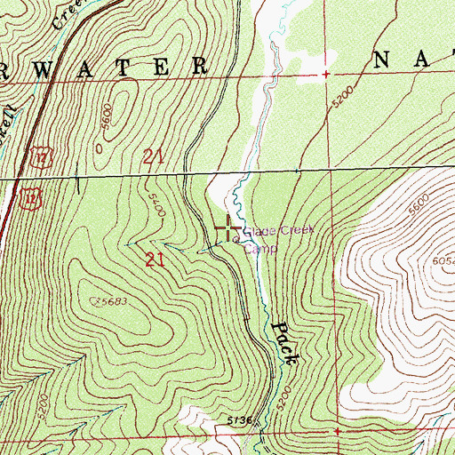 Topographic Map of Glade Creek Camp, ID