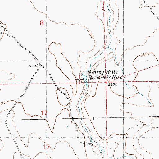 Topographic Map of Grassy Hills Reservoir Number Three, ID