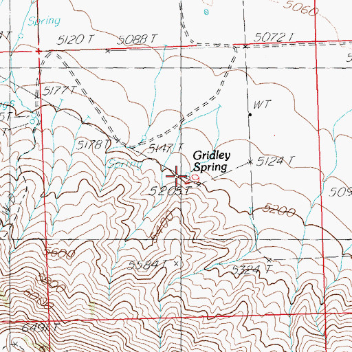 Topographic Map of Gridley Spring, ID
