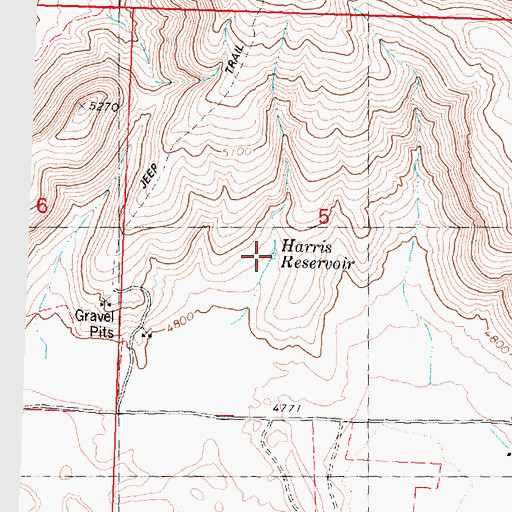Topographic Map of Harris Reservoir, ID