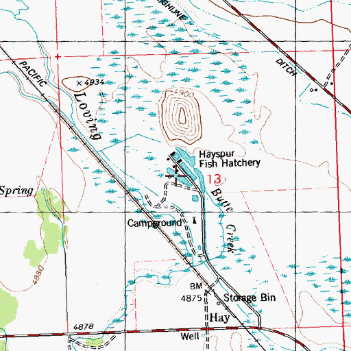Topographic Map of Hayspur Fish Hatchery, ID