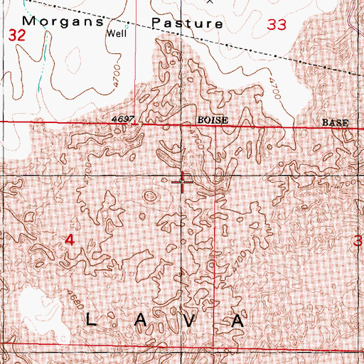Topographic Map of Hells Half Acre, ID