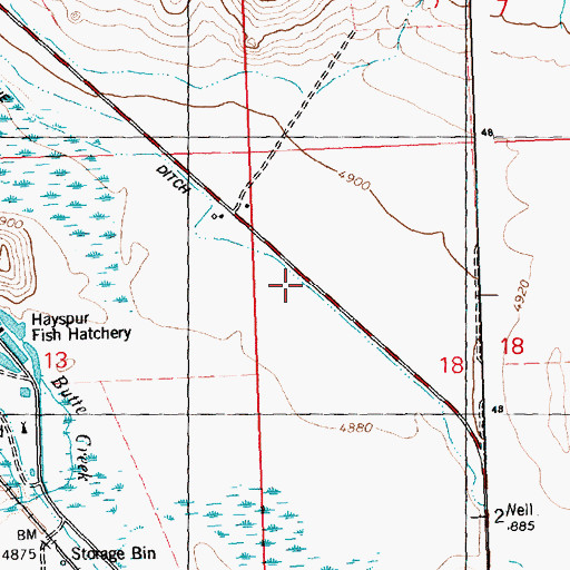 Topographic Map of Highline Ditch, ID