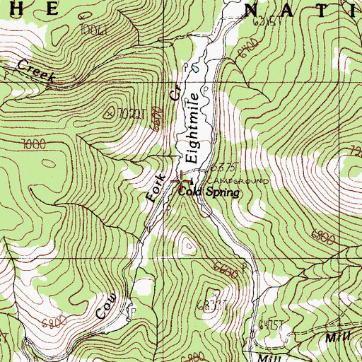 Topographic Map of Cold Spring Campground, ID