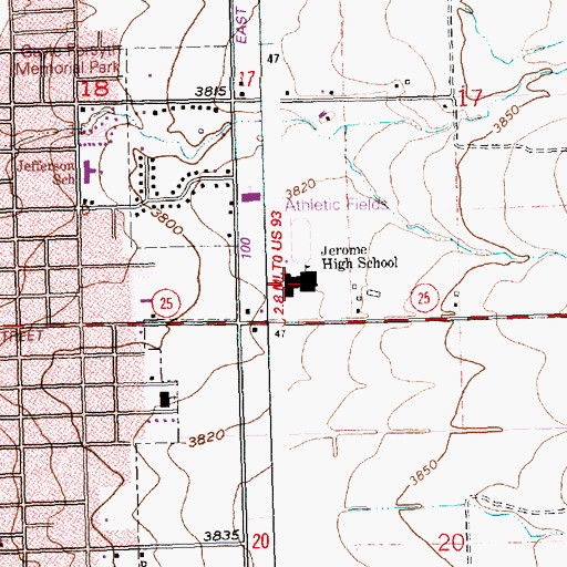 Topographic Map of Jerome High School, ID