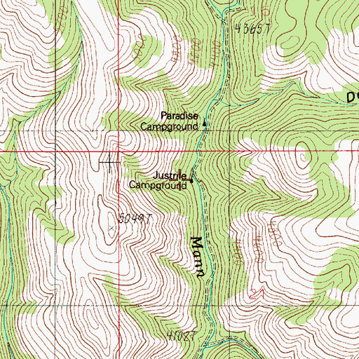 Topographic Map of Justrite Campground, ID