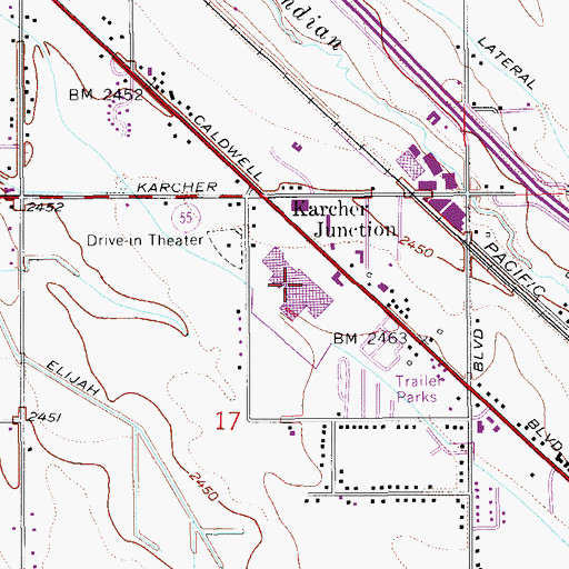 Topographic Map of Karcher Mall, ID