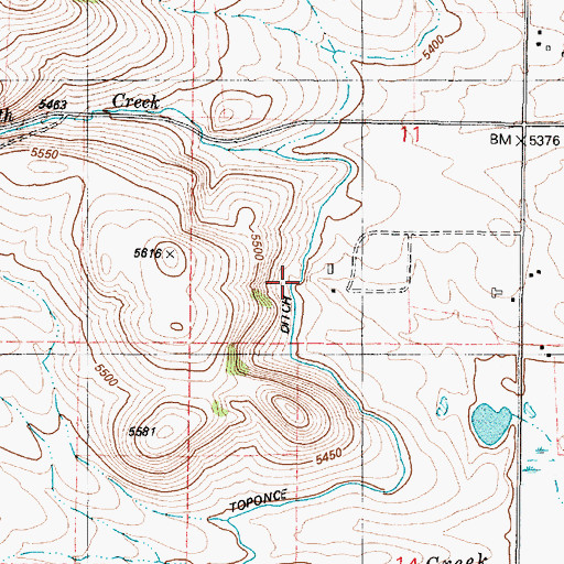 Topographic Map of Kelly Toponce Ditch, ID