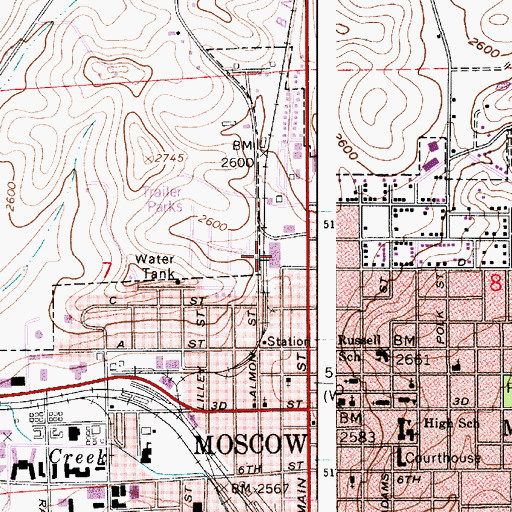 Topographic Map of Korns Shopping Center, ID