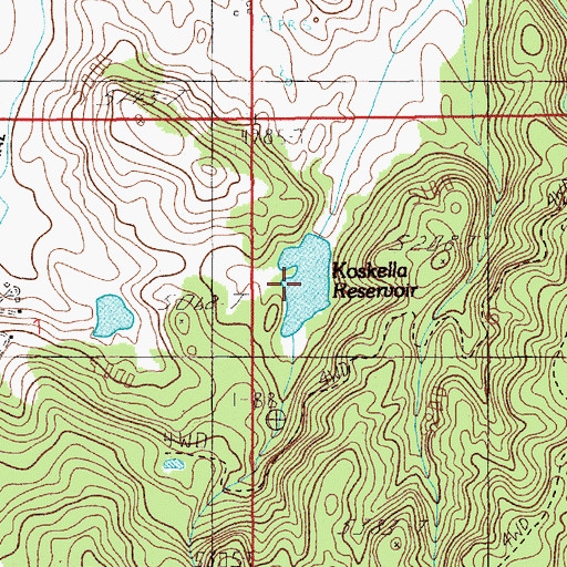 Topographic Map of Koskella Reservoir, ID