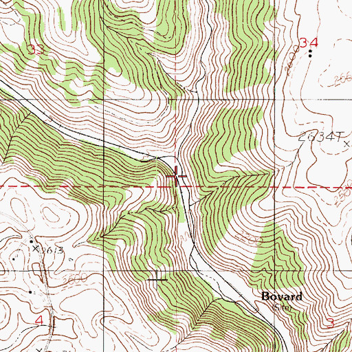 Topographic Map of Bovard Station, ID