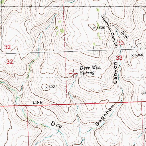 Topographic Map of Deer Mountain Spring, ID