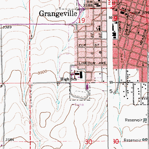 Topographic Map of Grangeville High School, ID
