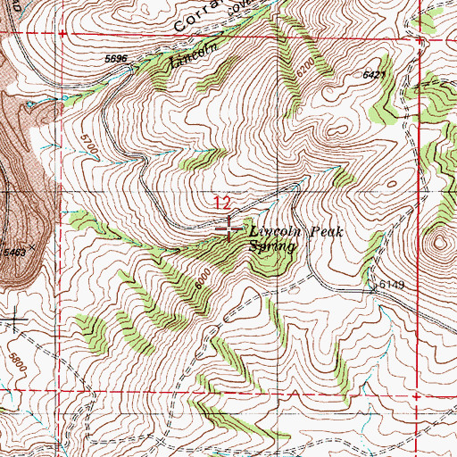Topographic Map of Lincoln Peak Spring, ID