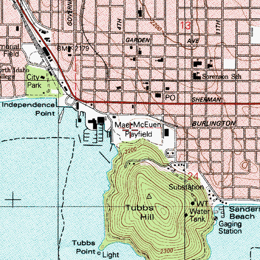 Topographic Map of Mae McEuen Playfield, ID