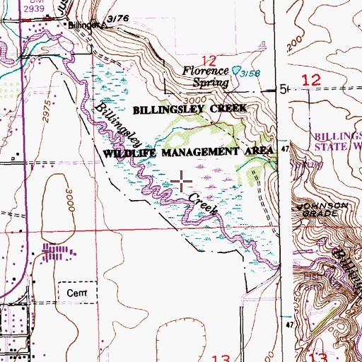 Topographic Map of Billingsley Creek Wildlife Management Area, ID