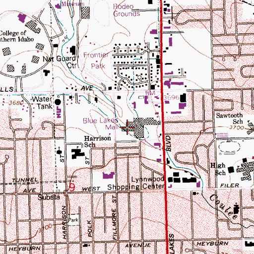 Topographic Map of Blue Lakes Mall, ID