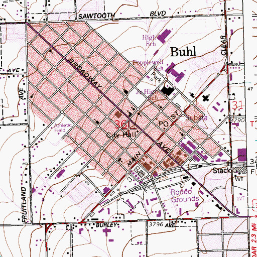 Topographic Map of Buhl City Hall, ID