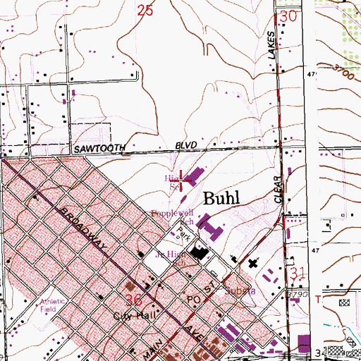 Topographic Map of Buhl Middle School, ID
