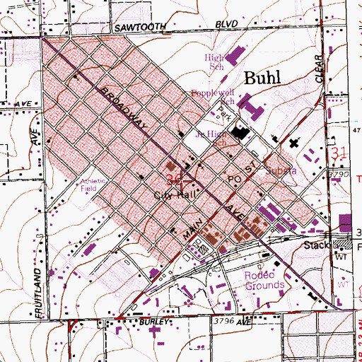 Topographic Map of Buhl Library, ID