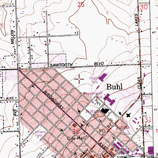Topographic Map of Buhl High School, ID