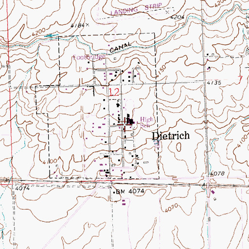 Topographic Map of Dietrich High School, ID