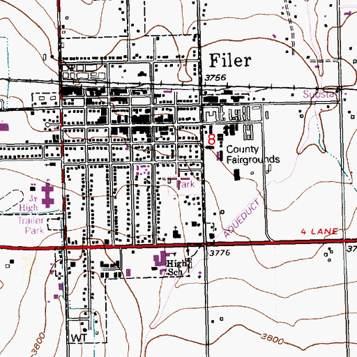Topographic Map of Filer Community Park, ID