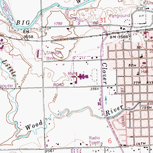 Topographic Map of Gooding High School, ID