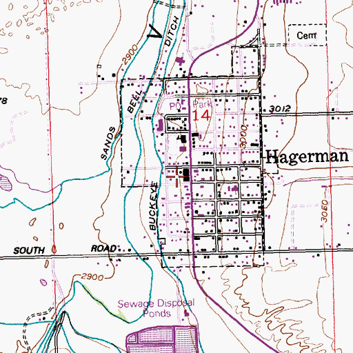 Topographic Map of Hagerman City Hall, ID